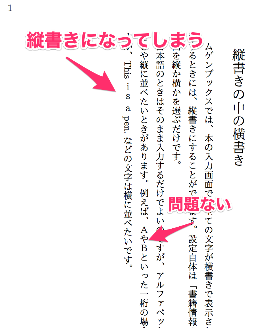 縦書きの本の中に横書きでアルファベットを入れる方法 ムゲンブックスサポートブログ